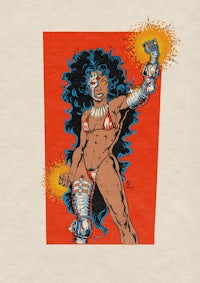 an image of a woman in a bikini holding a torch