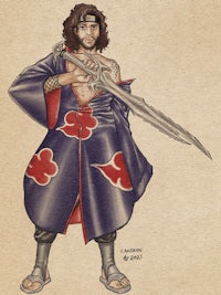 a drawing of a samurai holding a sword