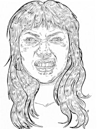 a black and white drawing of a woman's face